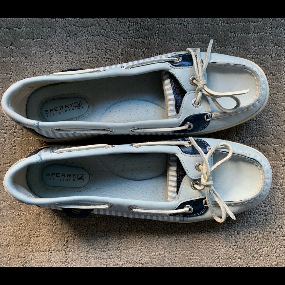 Sperry Top Sider Blue Stripe Slip On Bow Loafers